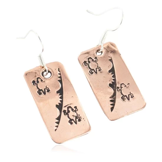 Certified Authentic Handmade Navajo Geco Pure Copper Dangle Native American Earrings 18168 Certified Authentic Handmade Navajo Geco Pure Copper Dangle Native American Earrings 18168
