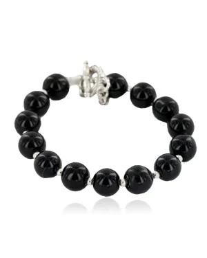 Certified Authentic Navajo Natural Black Onyx Link Native American Bracelet 12742-107