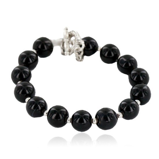 Certified Authentic Navajo Natural Black Onyx Link Native American Bracelet 12742-107 Certified Authentic Navajo Natural Black Onyx Link Native American Bracelet 12742-107
