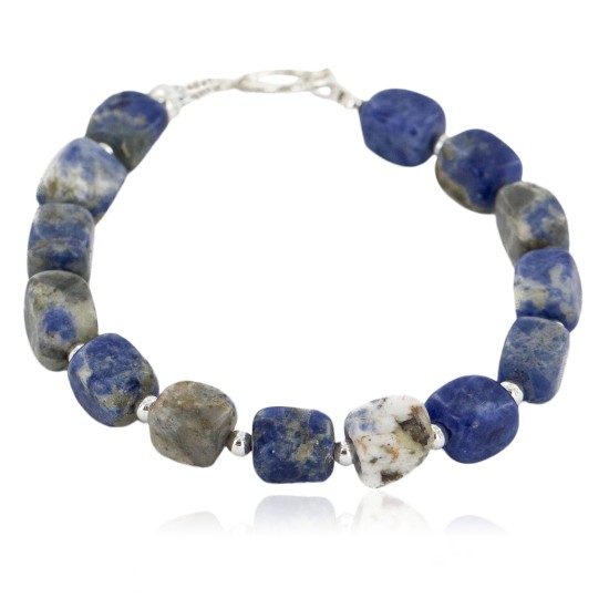 Certified Authentic Navajo Natural Lapis Link Native American Bracelet 12742-104