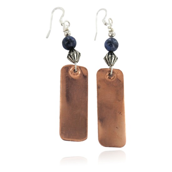 Certified Authentic Handmade Navajo Natural Lapis Native American Pure Copper Dangle Earrings 18211-5