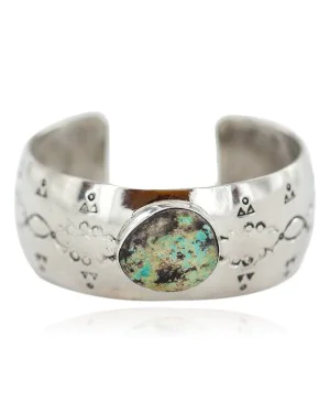 Certified Authentic Handmade Navajo Natural Mountain Turquoise Native American Nickel Bracelet 13092-3