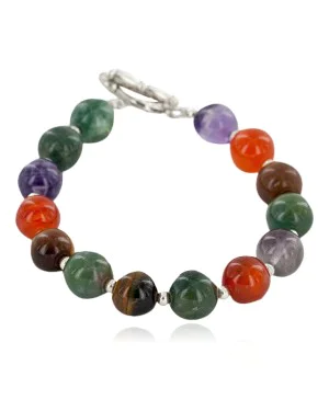 Certified Authentic Navajo Natural Multicolor Stones Link Native American Bracelet 12742-109