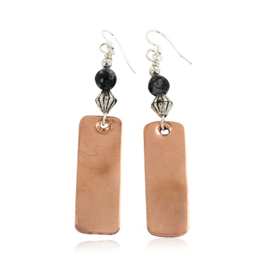 Navajo Snowflakes Obsidian Copper Dangle Earrings 18211-4