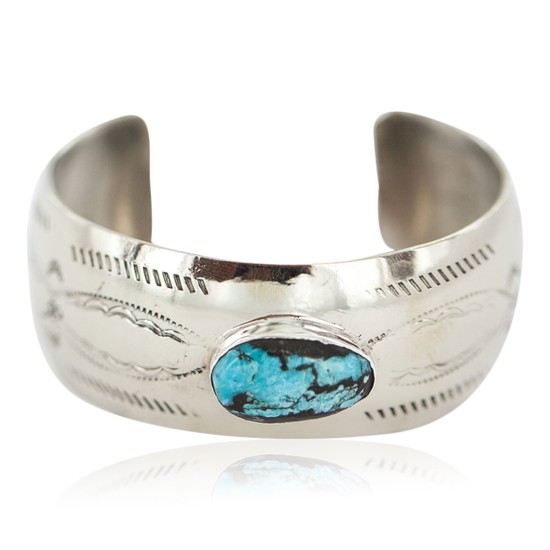 Certified Authentic Handmade Navajo Natural Turquoise Native American Nickel Bracelet 13092-2 Certified Authentic Handmade Navajo Natural Turquoise Native American Nickel Bracelet 13092-2