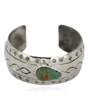 Certified Authentic Handmade Navajo Natural Turquoise Native American Nickel Bracelet 92001-4