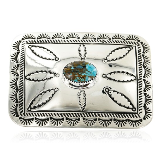 Certified Authentic Handmade Navajo Nickel Natural Turquoise Native American Buckle 1204-5