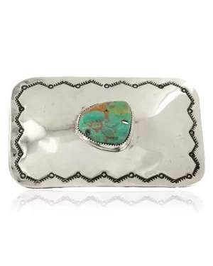 Certified Authentic Handmade Navajo Nickel Natural Turquoise Native American Buckle 1207-3