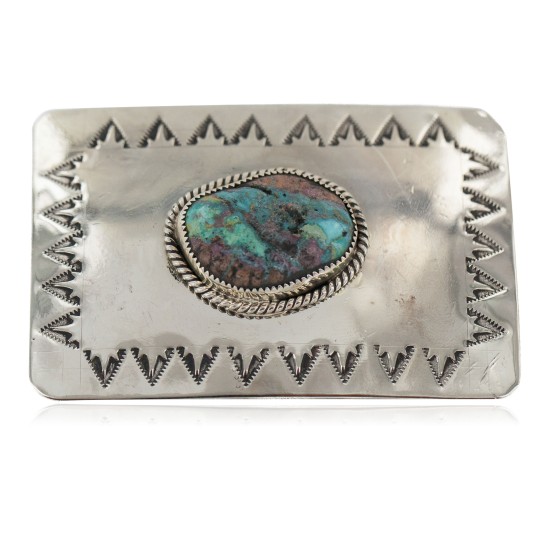 Certified Authentic Handmade Navajo Nickel Natural Turquoise Native American Buckle 1217-2