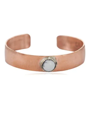 Certified Authentic Handmade Navajo White Howlite Native American Pure Copper Bracelet 24494-2