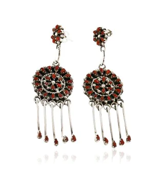 Certified Authentic Handmade Signed Zuni .925 Sterling Silver Dangle Native American Earrings Natural Coral 17954 Certified Authentic Handmade Signed Zuni .925 Sterling Silver Dangle Native American Earrings Natural Coral 17954