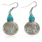 Certified Authentic Handmade Vintage Style Buffalo Nickels Navajo .925 Sterling Silver Dangle Native American Earrings Natural Turquoise 18018