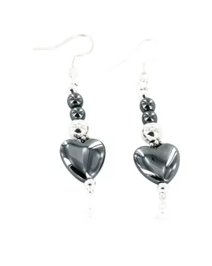 Certified Authentic Heart Navajo .925 Sterling Silver Hooks Natural Hematite Native American Earrings 18097-6