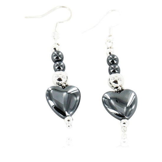 Certified Authentic Heart Navajo .925 Sterling Silver Hooks Natural Hematite Native American Earrings 18097-6