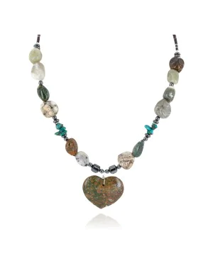 Certified Authentic Heart Navajo .925 Sterling Silver Natural Turquoise Green Jasper Hematite Native American Necklace 16090-4 Certified Authentic Heart Navajo .925 Sterling Silver Natural Turquoise Green Jasper Hematite Native American Necklace 16090-4