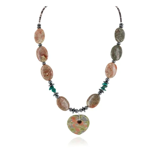 Certified Authentic Heart Navajo .925 Sterling Silver Natural Turquoise Green Jasper Hematite Native American Necklace 16092-7 Certified Authentic Heart Navajo .925 Sterling Silver Natural Turquoise Green Jasper Hematite Native American Necklace 16092-7