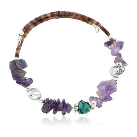 Certified Authentic Heart Navajo Natural Turquoise Amethyst Heishi Adjustable Wrap Native American Bracelet 13049-15 Certified Authentic Heart Navajo Natural Turquoise Amethyst Heishi Adjustable Wrap Native American Bracelet 13049-15