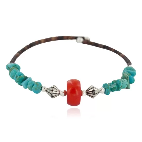 Certified Authentic Heishi Coral Navajo Native American Adjustable Wrap Bracelet 13151-66 Certified Authentic Heishi Coral Navajo Native American Adjustable Wrap Bracelet 13151-66