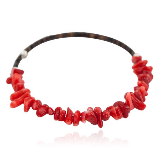 Certified Authentic Navajo Coral Heishi Native American Adjustable Wrap Bracelet 