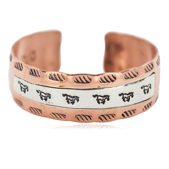 Certified Authentic Horse Feather .925 Sterling Silver Handmade Navajo Native American Pure Copper Bracelet 92013
