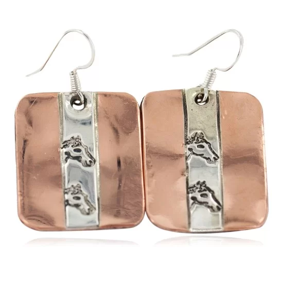 Navajo Horse Head Handmade .925 Sterling Silver and Copper Dangle Earrings 18249-6 Navajo Horse Head Handmade .925 Sterling Silver and Copper Dangle Earrings 18249-6
