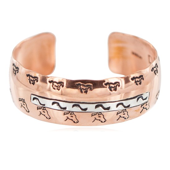Certified Authentic Horse Navajo .925 Sterling Silver Handmade Native American Pure Copper Bracelet 92005-16