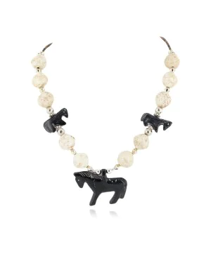 Certified Authentic Horse Navajo .925 Sterling Silver White Agate Native American Necklace 790106