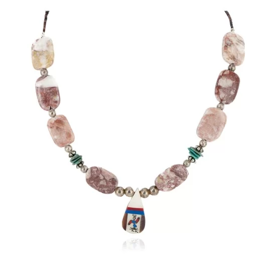 Certified Authentic Inlay Navajo .925 Sterling Silver Natural Turquoise Agate Native American Necklace  25289-4