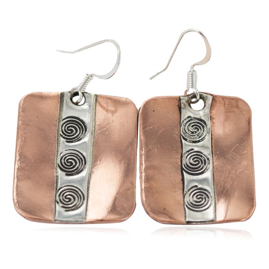 Certified Authentic Maze .925 Sterling Silver Handmade Navajo Native American Pure Copper Dangle Earrings 18249-3
