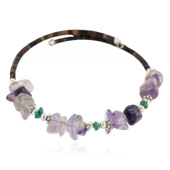 Certified Authentic Natural Heishi Amethyst Turquoise Navajo Native American Adjustable Wrap Bracelet 13153-5 Certified Authentic Natural Heishi Amethyst Turquoise Navajo Native American Adjustable Wrap Bracelet 13153-5