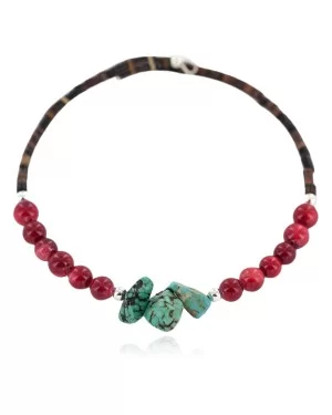Certified Authentic Natural Turquoise Heishi Coral Navajo Native American Adjustable Wrap Bracelet 13151-69