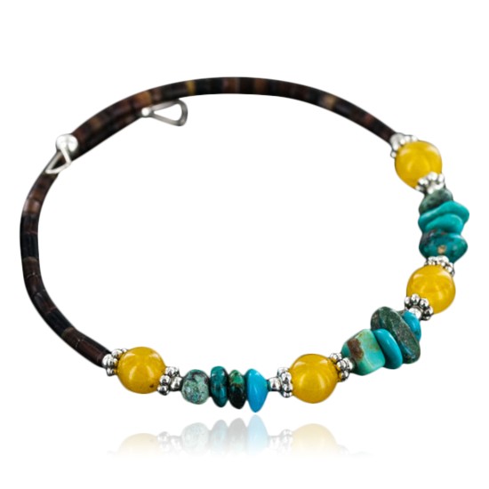 Certified Authentic Navajo .925 Natural Turquoise and Yellow Agate Native American Bracelet 12723
