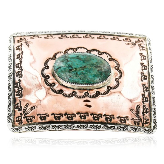 Certified Authentic Navajo .925 Sterling Silver and Copper Natural Turquoise Native American Buckle 45645654