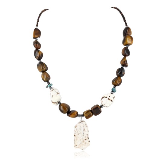 Certified Authentic Navajo .925 Sterling Silver and White Howlite TIGERS EYE Native American Necklace 371009966686