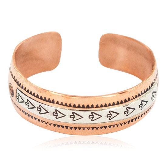 Certified Authentic Navajo .925 Sterling Silver Arrow head Feather Maze Handmade Native American Pure Copper Bracelet  13097-23