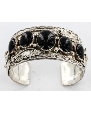 Certified Authentic Navajo .925 Sterling Silver Black Onyx Signed Native American Bracelet 371045870225