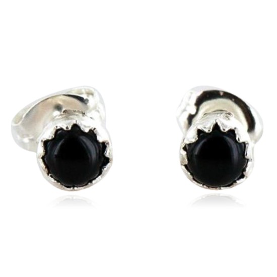 Certified Authentic Navajo .925 Sterling Silver Black Onyx Stud Native American Earrings 371124553391 All Products 27104-20 371124553391 (by LomaSiiva)