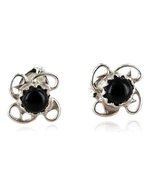 Certified Authentic Navajo .925 Sterling Silver Black Onyx Stud Native American Earrings 371129367407