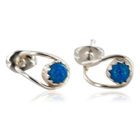 Certified Authentic Navajo .925 Sterling Silver Blue Opal Stud Native American Earrings 371120599855