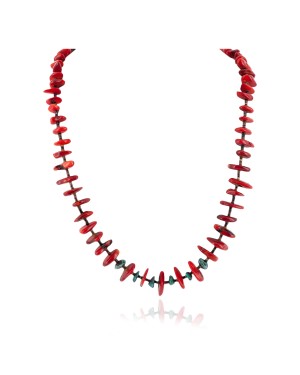 Certified Authentic Navajo .925 Sterling Silver Coral and Natural Turquoise Native American Necklace 15343-25