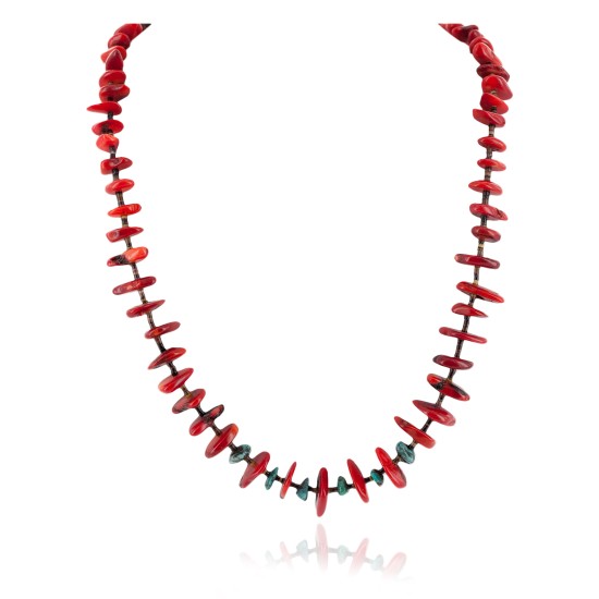 Certified Authentic Navajo .925 Sterling Silver Coral and Natural Turquoise Native American Necklace 15343-25 Certified Authentic Navajo .925 Sterling Silver Coral and Natural Turquoise Native American Necklace 15343-25