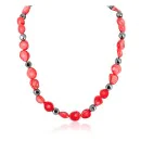 Certified Authentic Navajo .925 Sterling Silver Coral Hematite Native American Necklace 25215-104