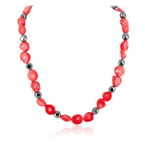 Certified Authentic Navajo .925 Sterling Silver Coral Hematite Native American Necklace 25215-104 Certified Authentic Navajo .925 Sterling Silver Coral Hematite Native American Necklace 25215-104