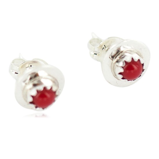 Certified Authentic Navajo .925 Sterling Silver Coral Native American Stud Earrings 27225