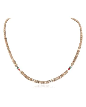 Certified Authentic Navajo .925 Sterling Silver Coral Natural Turquoise and Graduated Heishi Native American Necklace 25231-7