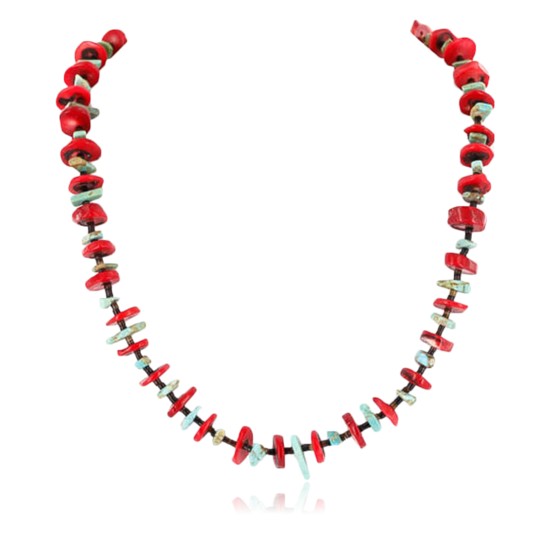 Certified Authentic Navajo .925 Sterling Silver Graduated Coral and Turquoise Native American Necklace 15465-11