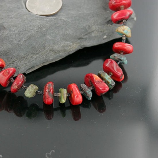 Certified Authentic Navajo .925 Sterling Silver Graduated Coral and Turquoise Native American Necklace 370954493058 Certified Authentic Navajo .925 Sterling Silver Graduated Coral and Turquoise Native American Necklace 370954493058