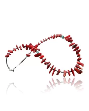 Certified Authentic Navajo .925 Sterling Silver Graduated Coral and Turquoise Native American Necklace 370973131473