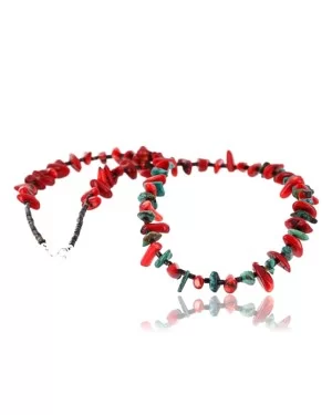 Certified Authentic Navajo .925 Sterling Silver Graduated Coral Turquoise Native American Necklace 370994602309