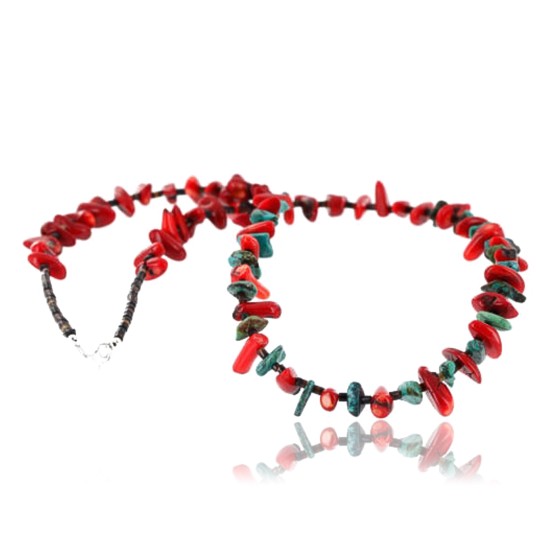 Certified Authentic Navajo .925 Sterling Silver Graduated Coral Turquoise Native American Necklace 370994602309